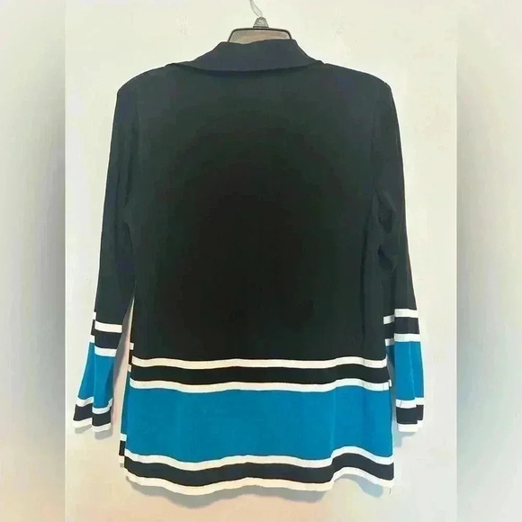 Exclusively Misook Open Cardigan Womens Size Petite M Black/Blue -Shoulder Pads - Picture 4 of 4